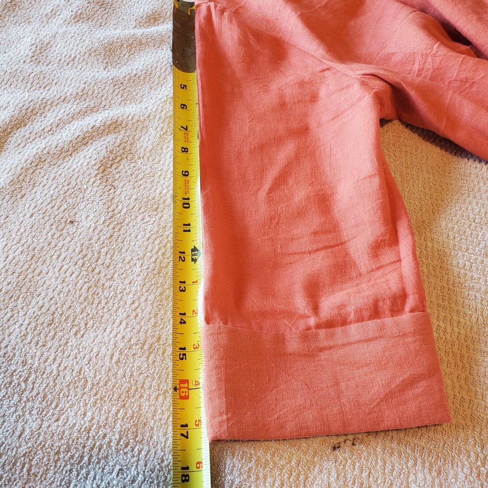 Zuri Kenya Linen Cotton Mandarin Collar Button Down Dress Coral Orange Size M - Picture 4 of 8